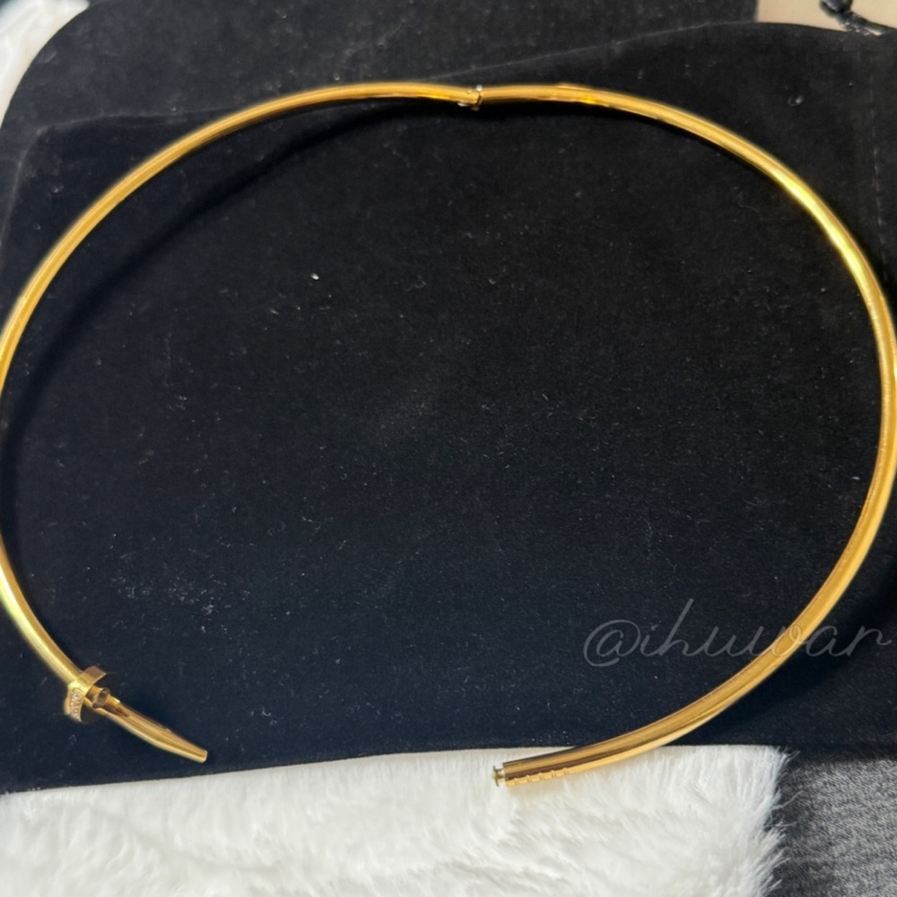 New Nail Choker 18K Gold Plated Zirconia Motif Statement Necklace - Picture 10 of 12